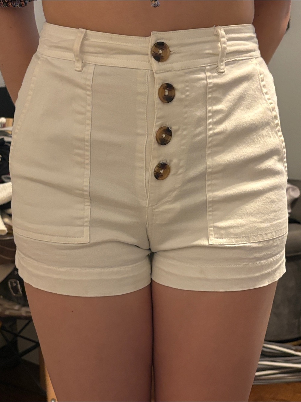 Francesca's Collections High-Waist Cream Button-Front Shorts